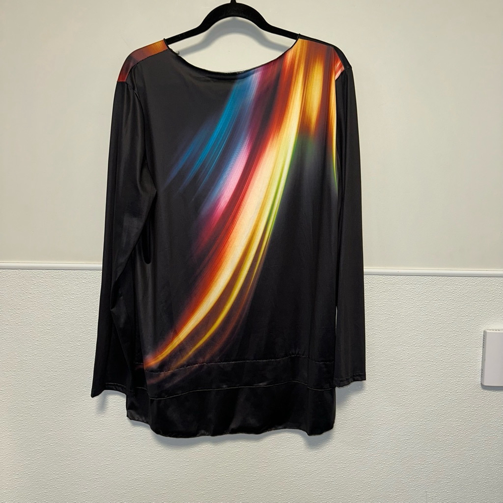 Women's Long Sleeve Top 3XL Black Multi-color Rainbow Vibrant Asymmetrical - Picture 2 of 9
